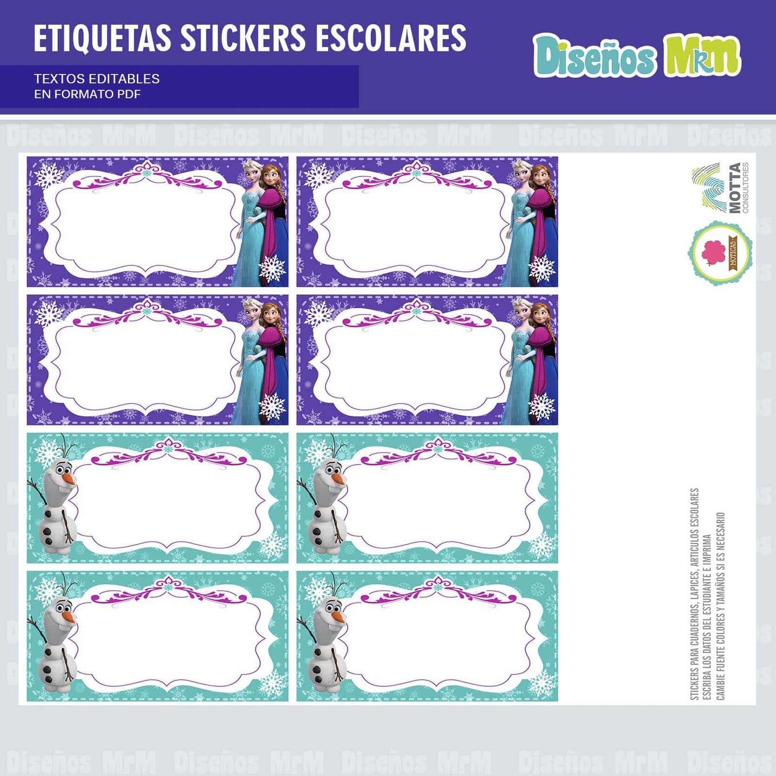 ETIQUETAS STICKERS ESCOLARES FROZEN OLAF