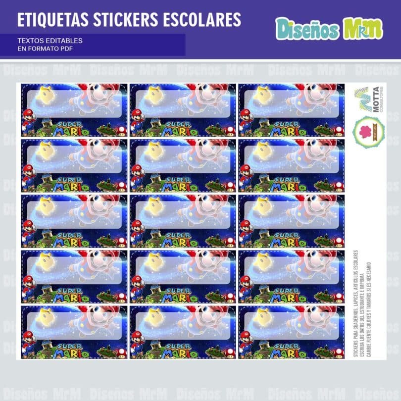 ETIQUETAS STICKERS ESCOLARES MARIO BROS