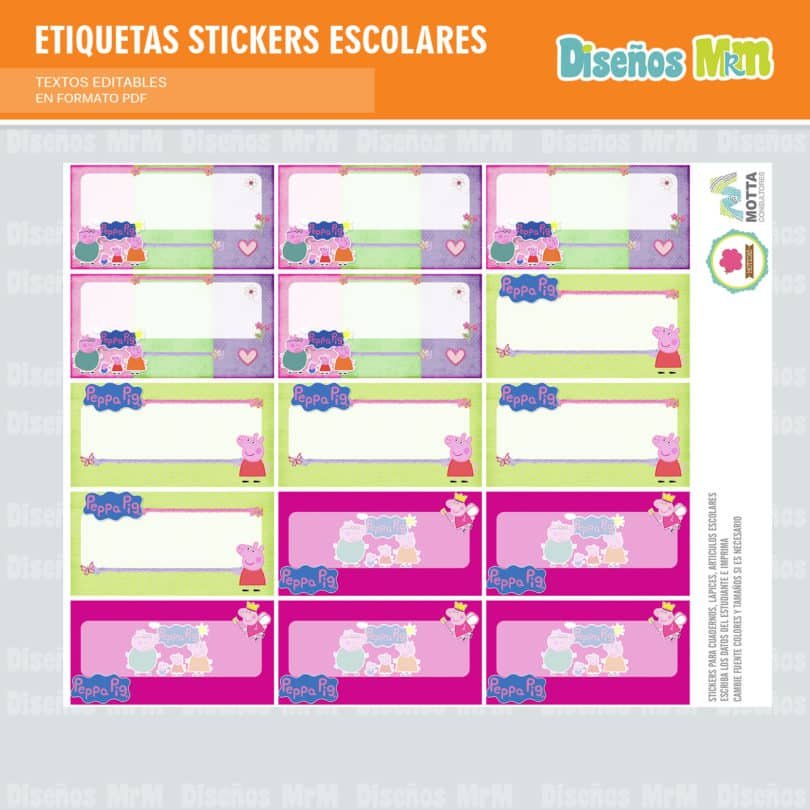 ETIQUETAS STICKERS ESCOLARES PEPPA PIG CERDITA