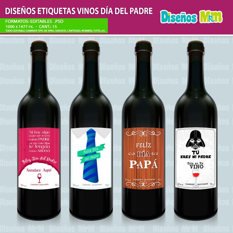 Etiquetas para Botella de Vino DIA DEL PADRE