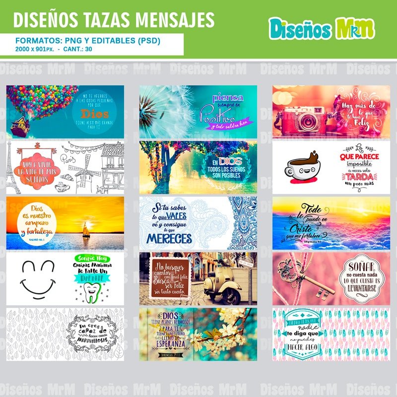 Mensajes Positivos con Diseños para Sublimar Tazas Mugs