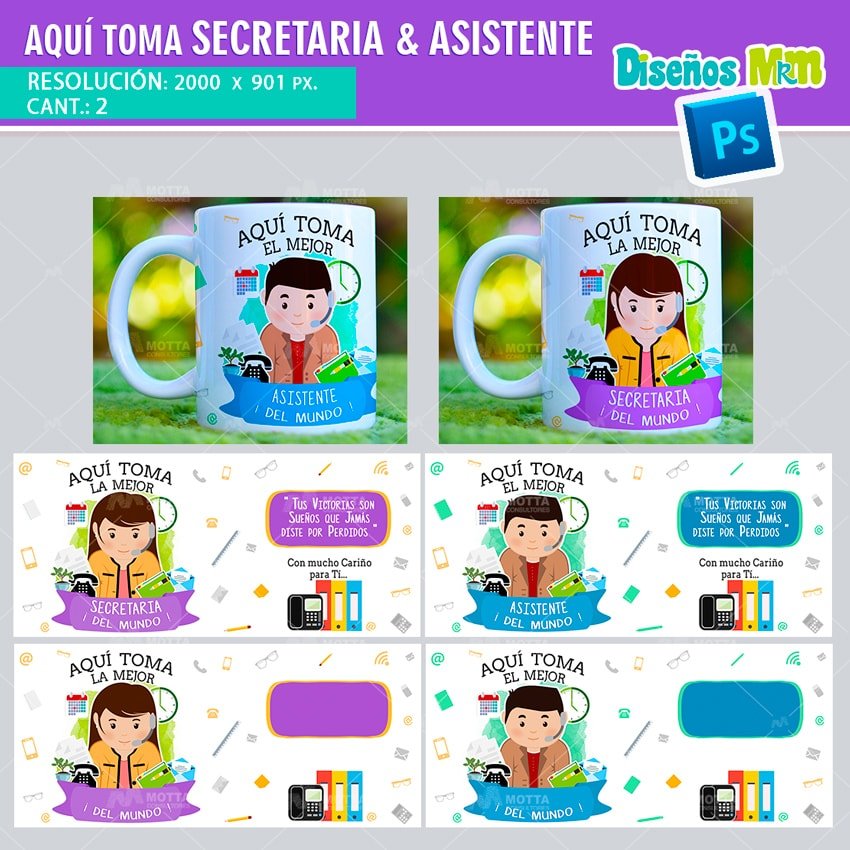 AQUÍ TOMA SECRETARIA Y ASISTENTE DISEÑOS PARA TAZAS