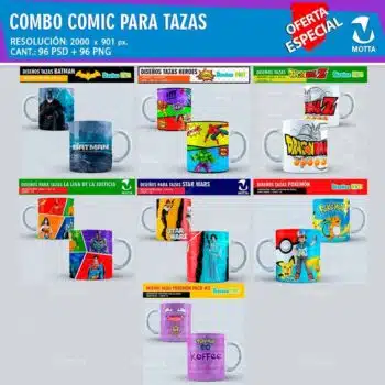 COMBO COMICS DISEÑOS PARA SUBLIMAR TAZAS