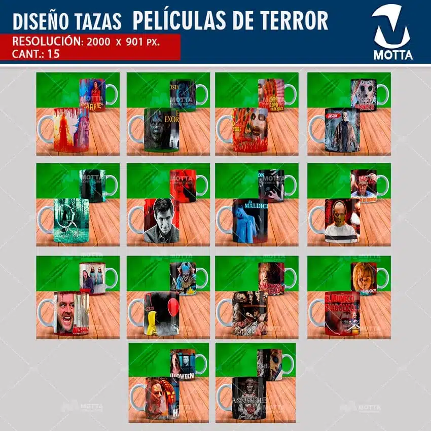DISEÑOS PARA SUBLIMAR TAZAS PELÍCULAS DE TERROR
