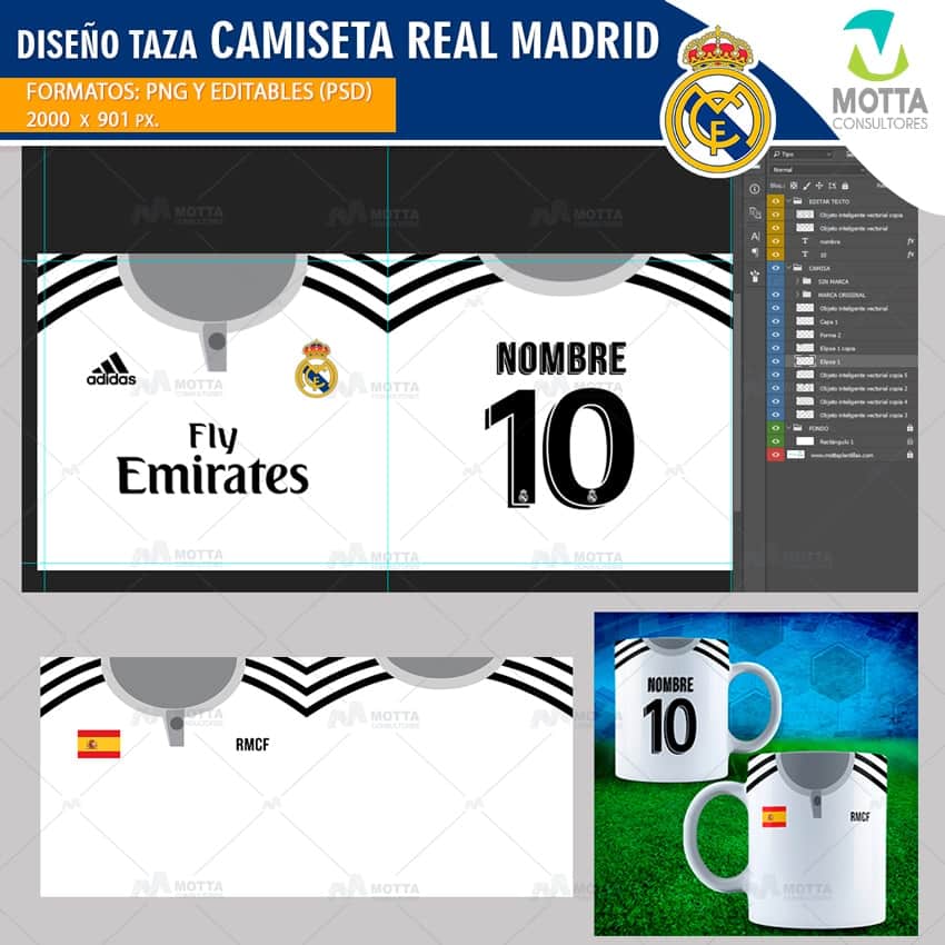 TAZA PERSONALIZADA Camiseta Real Madrid 2022