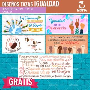 Descarga Gratis 5 Diseños PSD Para sublimar Mug del día de la Igualdad de Géneros