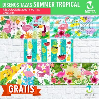 Descargar Diseños Gratis para Sublimar Tazas Tropical Summer