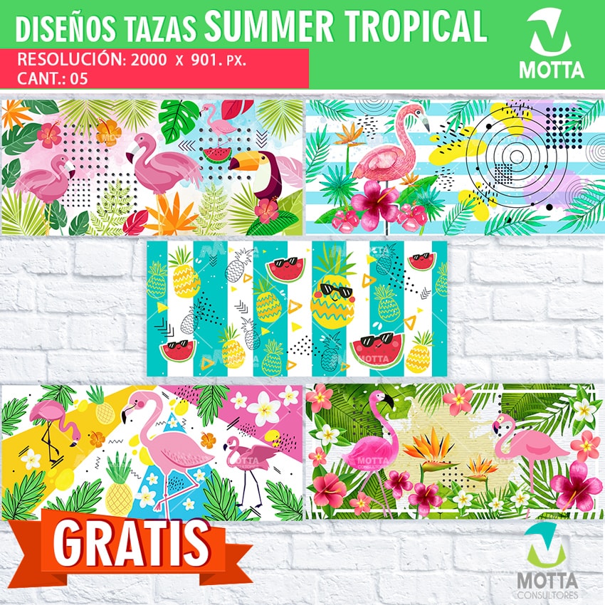 Descargar Diseños Gratis para Sublimar Tazas Tropical Summer