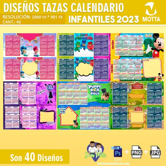 DISEÑOS DE TAZAS CON CALENDARIO INFANTIL 2023